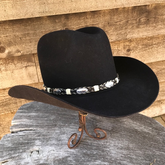 Chapeau De Cowboy Charlie 1 Horse Vintage - Noir à Bande Rouge - Taille 7 1/4 - Laine